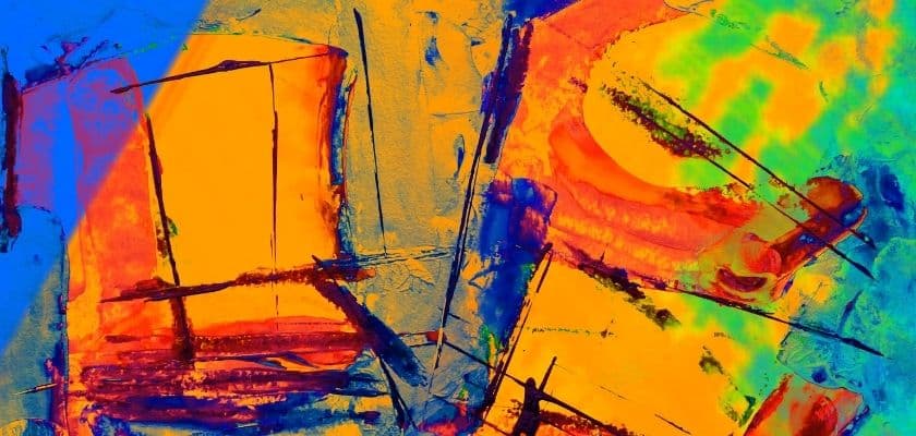 vibrant abstract painting with bold strokes of orange blue green and red colors